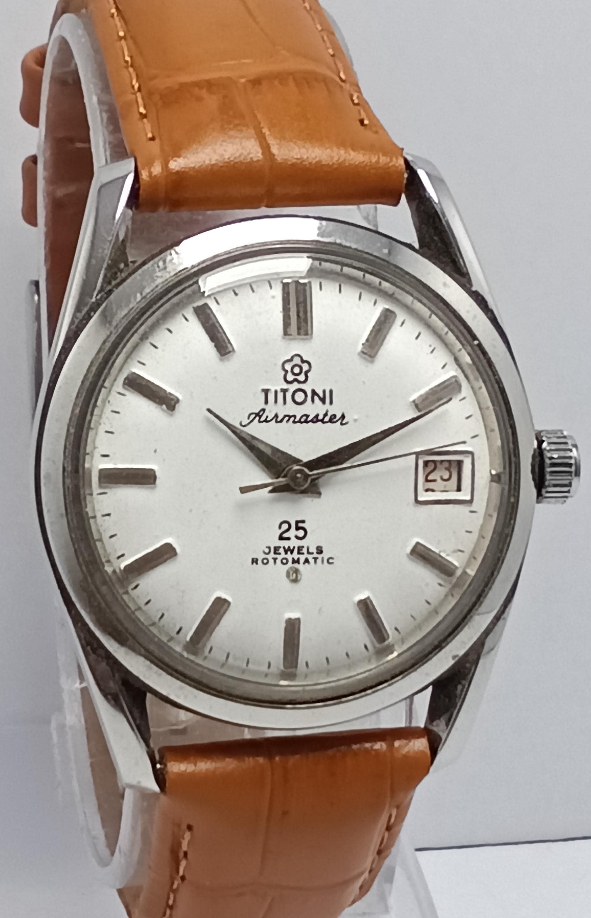 TITONI Airmaster 25石 自動巻き デイト スクエア 腕時計 TITONI