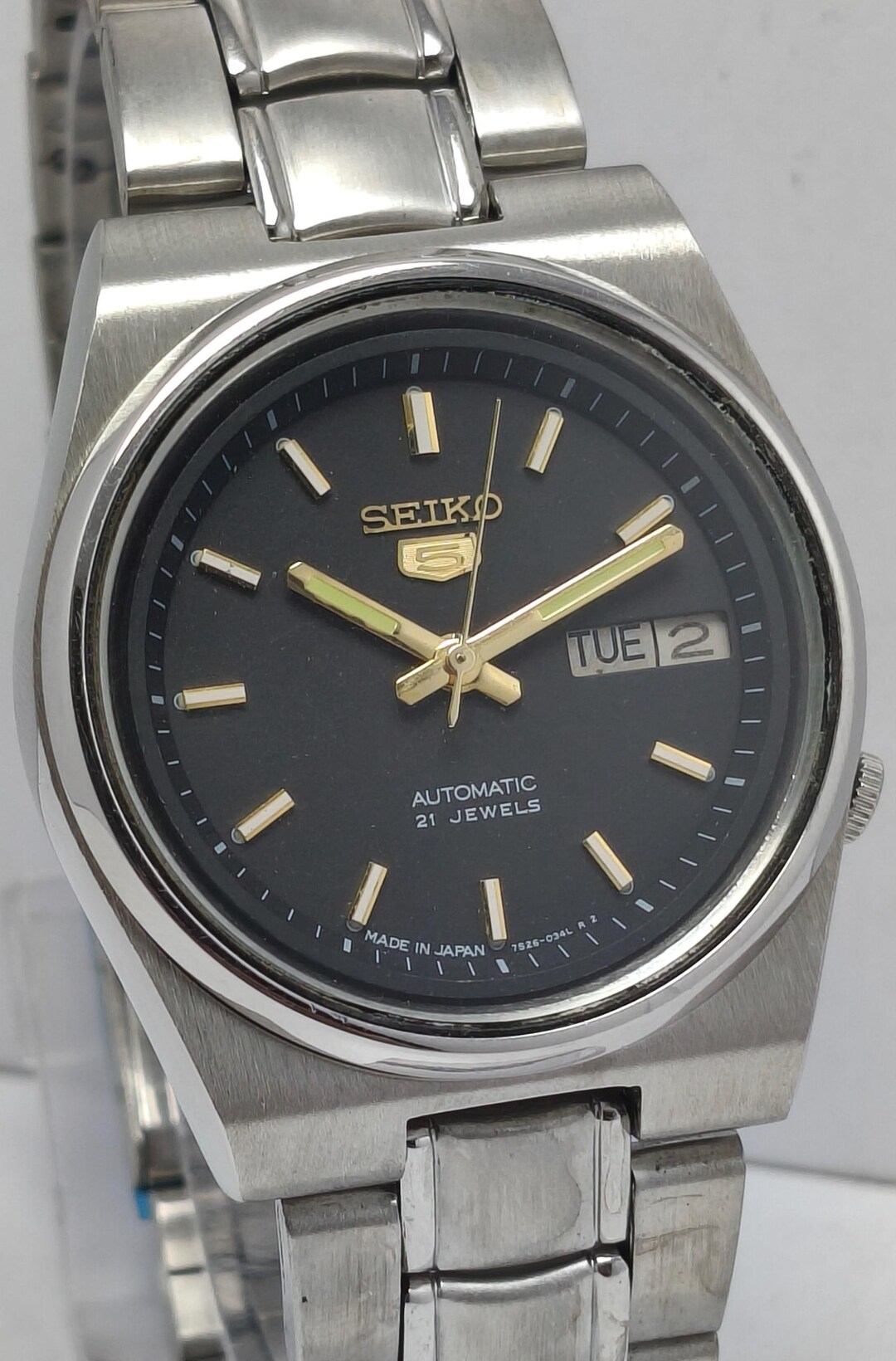 Vintage Seiko 5 Automatic 21 Jewels Watch: Black Dial, Day/date ...