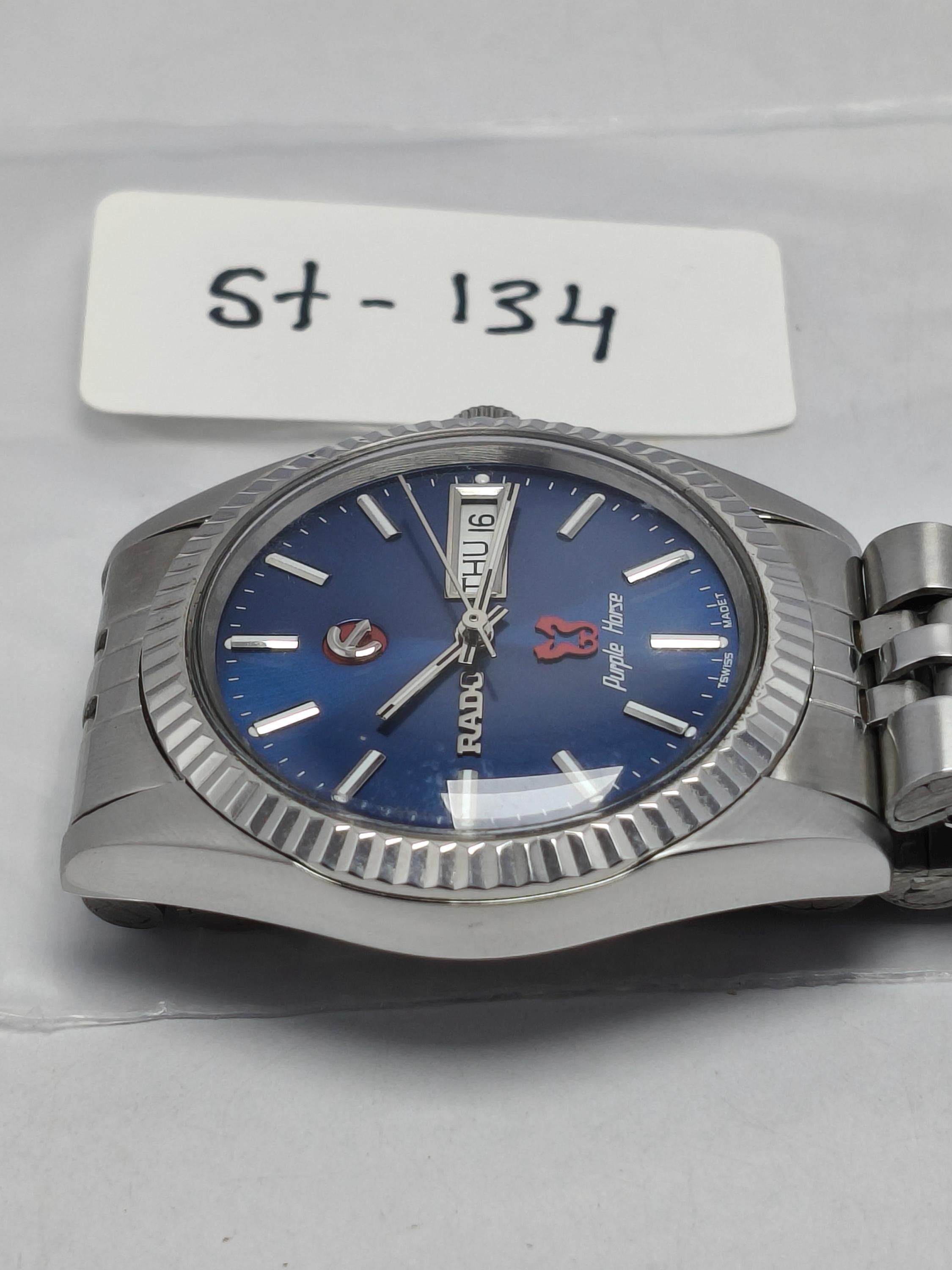 Vintage Rado Purple Horse Automatic Watch: Swiss Made Blue Dial