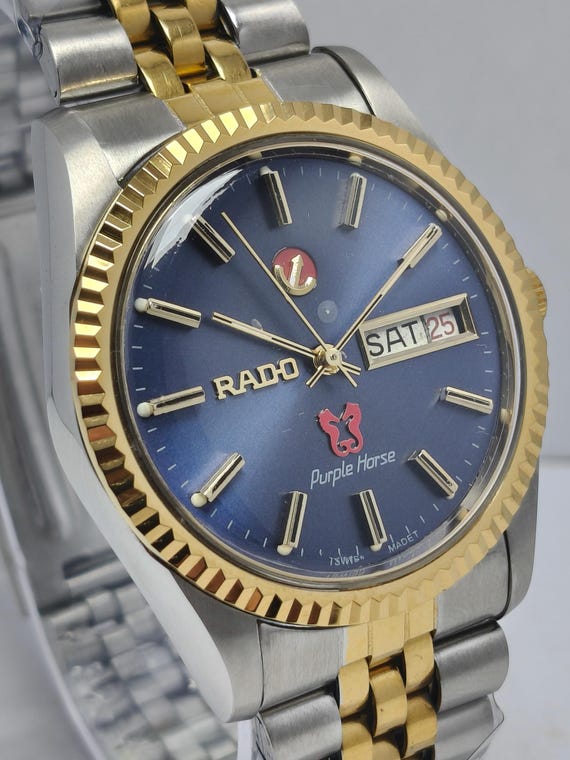 Vintage Rado Purple Horse Automatic Watch: Day & Date, Swiss Made
