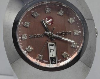 Vintage Rado Diastar Automatic Wrist Watch: Day & Date, Swiss Made Brown Dial