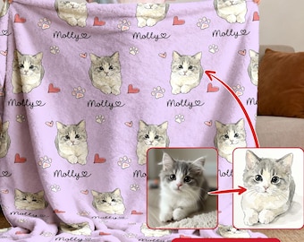 Custom Pet Face Blanket, Personalized Pet Photo Throw with Name, Custom Blanket Picture Dogs, Perfect Pet Memorial & Gift for Dog Cat Owners