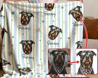 Custom Pet Face Blanket, Personalized Pet Photo Throw with Name, Custom Blanket Picture Dogs, Perfect Pet Memorial & Gift for Dog Cat Owners