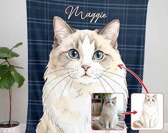 Custom Pet Face Blanket, Personalized Pet Photo Throw with Name, Custom Blanket Picture Dogs, Perfect Pet Memorial & Gift for Dog Cat Owners