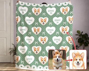 Custom Pet Face Blanket, Personalized Pet Photo Throw with Name, Custom Blanket Picture Dogs, Perfect Pet Memorial & Gift for Dog Cat Owners