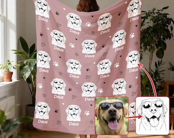 Custom Pet Face Blanket, Personalized Pet Photo Throw with Name, Custom Blanket Picture Dogs, Perfect Pet Memorial & Gift for Dog Cat Owners