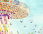 Carnival Photography, Blue Nursery Wall Art, Carnival Ride Print, Carnival Swing, Peach Baby Blue Wall Art, Fun Kid's Room Decor, 8x10 Print