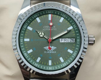 Citizen Automatic Refurbished Watch: Green Dial, Stainless steel, day date ,Japan made