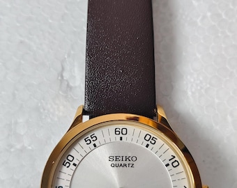 Vintage Seiko Silver Watch: slim tank, New Leather Strap mens Japan made wrist watch