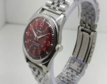 HMT Pilot Hand-Winding Watch: Restored Red Dial, stainless steel
