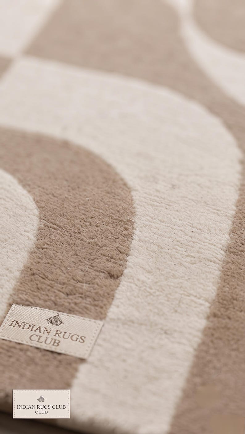 Hand Tufted Wool Rug, Abstract Geometric Carpet, Beige Cream Modern ...