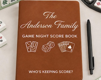 Personalized Game Night Score Book For Family, Grandparents, Board Game Lover Leather Journal, Game Night Family Fun Gift For Family
