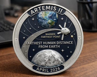 Moneda conmemorativa de la misión espacial Artemis II, regalo para entusiastas del espacio, moneda de desafío impresa con UV de la nave espacial Orion, recuerdos del alunizaje