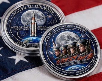 Lunar Exploration Mission Commemorative Coin 2026, Artemis II Lunar Mission Commemorative Coin, 2026 Silver-Plated Space Memorabilia