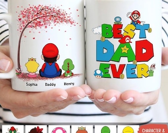 Super Daddio personalisierte Tasse, Gamer Papa Geschenk, individuelles lustiges Geschenk für Papa, Mario Vatertagsgeschenk, individuelle Papa Tasse, Kindernamen Mario