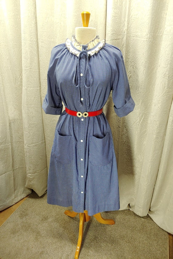 Vintage Blue Ginham Checked Buttondown Dress with… - image 1