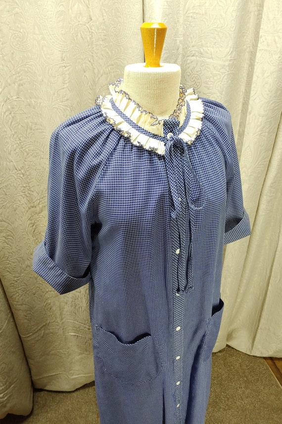 Vintage Blue Ginham Checked Buttondown Dress with… - image 2