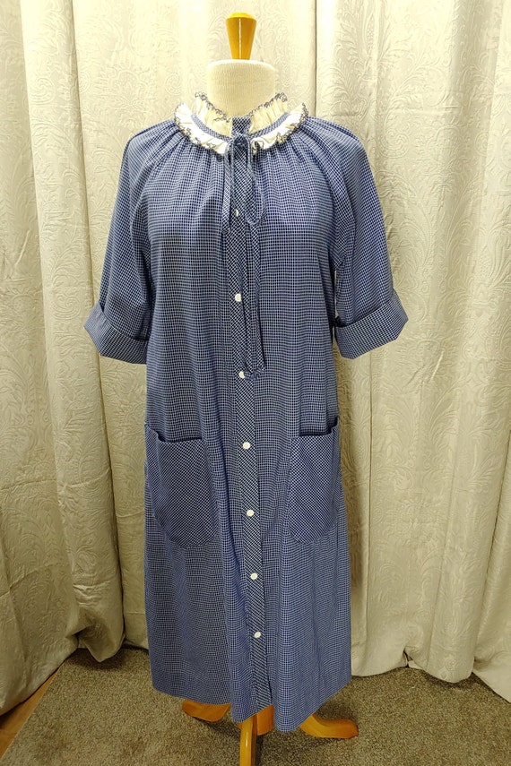 Vintage Blue Ginham Checked Buttondown Dress with… - image 3