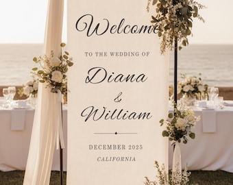 Custom Wedding Welcome Sign | Personalized Fabric Linen Banner | Rustic Modern Wedding Decoration for Ceremony| Outdoor Event Sign