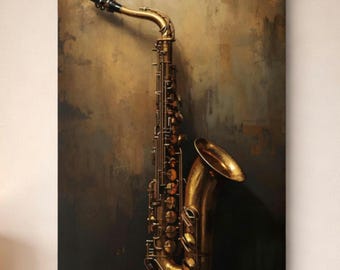 Music Wall Art Canvas – Saxophone Print for Living Room Decor, Jazz Instrument Wall Decor, Vintage Music Canvas Art