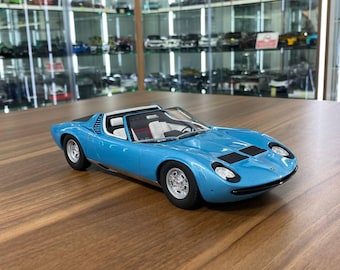 GT Spirit 1/18 Lamborghini Miura Roadster Blue Resin Scale Model Car | Lamborghini Collectible | Custom License Plate