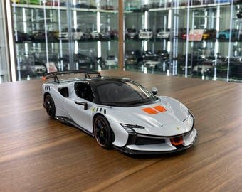 1/18 Metal Diecast Bburago Ferrari SF90 XX Stradale in Silver- Full Opening | Ferrari Collectible | Custom License Plate