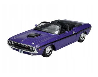 1970 Dodge Challenger R/T Convertible Purple 1:24 Diecast Model With Personalized License Plates