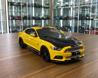 GT Spirit 1/18 2015 Ford Mustang Shelby GT Yellow Black Stripes Resin Model | Ford Collectible | Custom License Plate