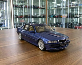 OttOMobile BMW Alpina B12 6.0 E38 1999 1:18 Resin Model Blue | BMW Collectible | Custom License Plate | Gift for Car Lovers