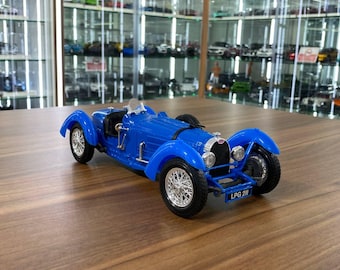 1/18 Diecast Car 1934 Bugatti Type 59 Blue Bburago Scale Model Car | Bugatti Collectible | Custom License Plate | Gift for Car Lovers