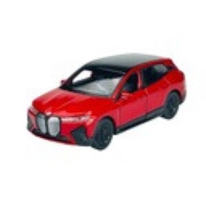 May include: A red toy car with a black roof and black wheels. The miniature vehicle has a detailed front grille and headlights, and a sleek, modern design. The car is a miniature model of a modern SUV.