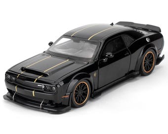 1:32 zwarte Dodge Challenger SRT Hellcat-diecastmodelauto, motorkap openende deuren