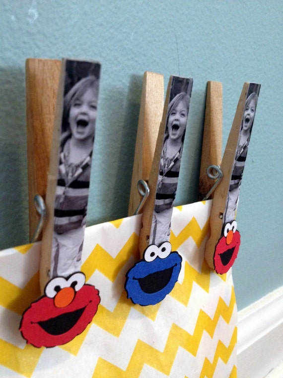 Sesame Street Birthday Favor Photo Magnet Clips - Cookie Monster Elmo Unique Treat Bag Clips for the Cookie Monster party Il_570xn