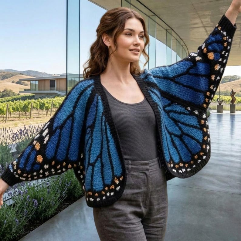 Monarch Butterfly Cardigan Crochet Pattern PDF, Crochet,Butterfly Wings Sweater, Beginner Friendly, Instant Download, image 3