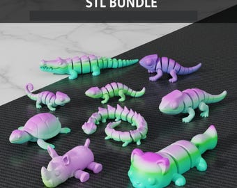 18+ Pack STL Flexi Animals, All Shop Creature Flexi Toys 3D Print Pack, STL + 3MF Files for 3D Printing, Flexible Jointed Models, Kid Bundle
