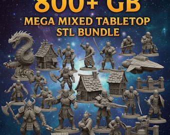 800+ GB Mega Mixed Tabletop STL Bundle, Fantasy Creatures, Models with Terrain Pack,Heroes & Armies 3D Print Files, Heroes Armies 3D Print