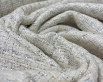 White Wool Tweed Fabric – Italian Bouclé for Jackets & Coats