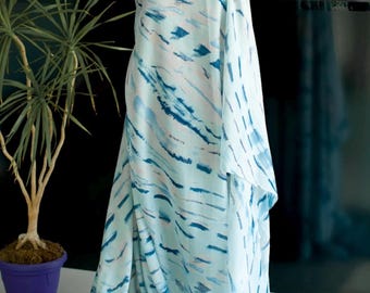 Italian Blue Silk Cotton Fabric, Designer Semi-Sheer Material