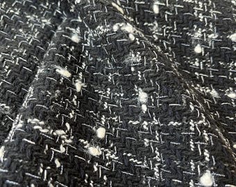 Italian Black and White Tweed Fabric – Wool Cotton Blend, Blazer and Coat Material