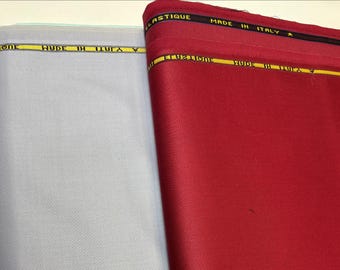 Italian Suiting Wool Fabric: Light Blue & Burgundy, Matte/Satin Finish