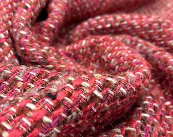 Italian Red Wool Tweed Bouclé Fabric - Designer Material