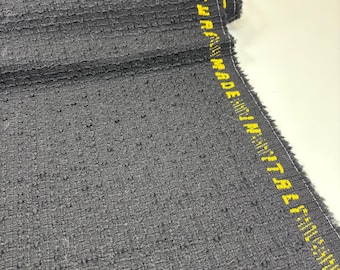 Italian Black Tweed Fabric – Wool Cotton Bouclé for Jackets & Coats