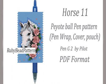 Bolígrafo con 11 cuentas de caballo Pilot G2, bolígrafo con cubierta de cuentas con patrón de caballo, patrón de cuentas de caballo, patrón de peyote de caballo, patrón de abalorios de caballo, archivo PDF