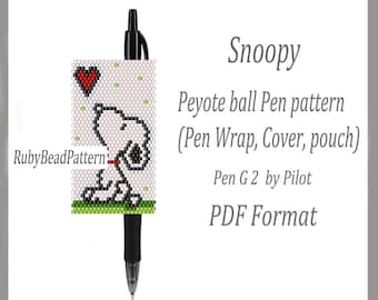 Snoopy Dog bead pen wraps Pilot G2, Snoopy pattern bead cover pen, Snoopy beaded pattern, Dog bead peyote pattern, Beading pattern PDF file