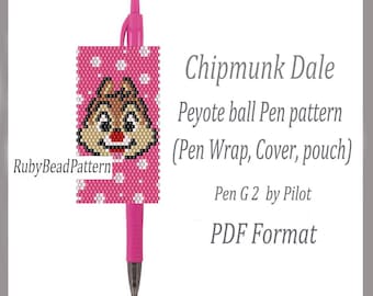 Chipmunk Dale bead pen wraps Pilot G2, Chipmunk patterns bead cover pen, Chipmunk beaded patterns, Bead peyote patterns, Beading PDF file