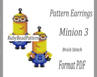 Minion 3 bead earrings patterns, Minion bead pattern, Minion earrings patterns, Minion bead patterns, Beading earrings patterns PDF file
