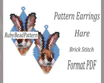 Hare bead earrings pattern, Hare beaded pattern, Hare beading earrings pattern, Animals bead pattern, Beading Hare, Beaded earrings