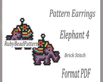 Elephant 4 bead earrings pattern, Elephant beaded pattern, Elephant beading earrings pattern, Elephant beading pattern, Beading, earrings