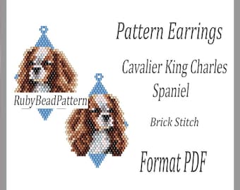 Cavalier King Charles Spaniel Dog bead earrings pattern, Spaniel dog beaded pattern, Spaniel beading earrings pattern, Spaniel beading