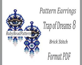 Trap of Dreams 8 bead earrings pattern, Trap of Dreams beaded pattern, Trap of Dreams earrings pattern, Dream catcher beading pattern Bead
